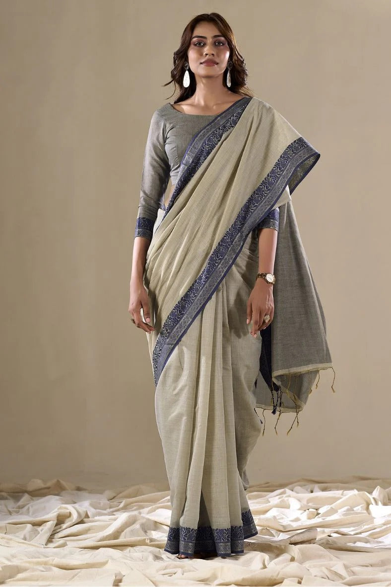 Abhilasha Ash Grey Linen Cotton Silk Handloom Saree