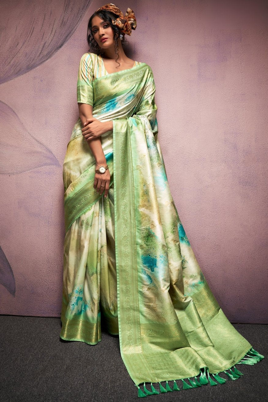 Rangrezza Green Soft Silk Printed Saree