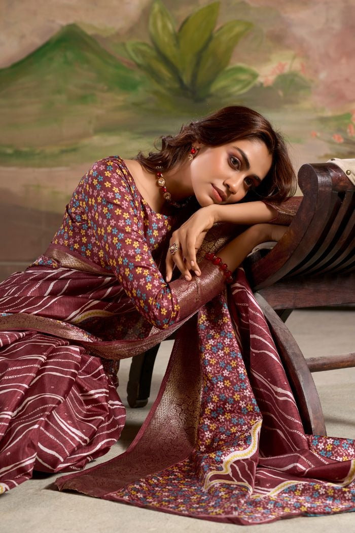 Jamoon Wine Malai Dola Silk Woven Saree