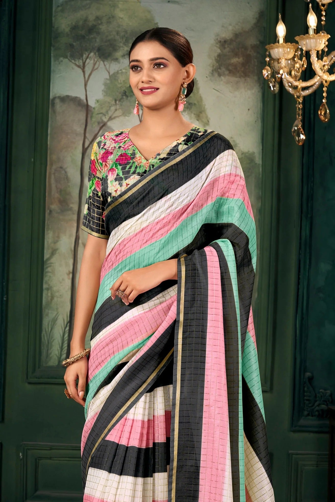 Chanderi Soft Linen Silk Printed Saree