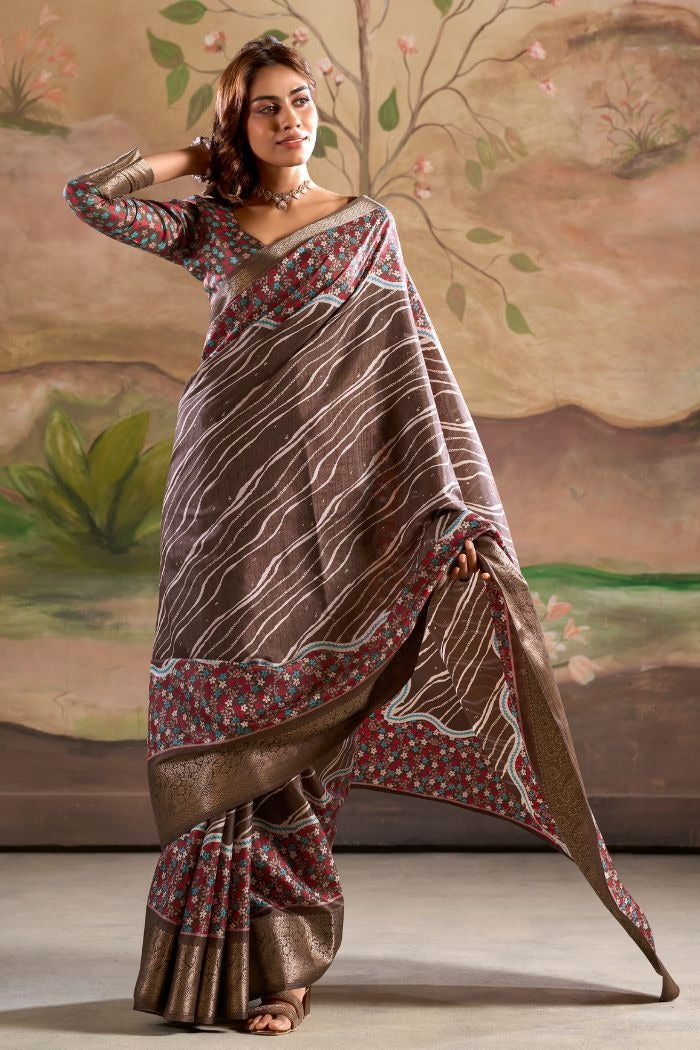 Jamoon Clay Brown Malai Dola Silk Woven Saree