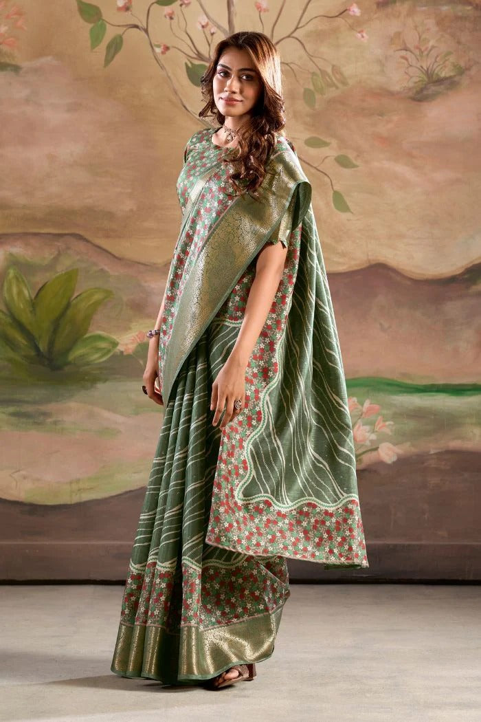 Jamoon Grreen Malai Dola Silk Woven Saree