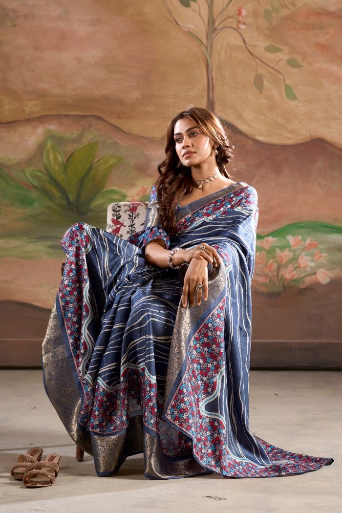 Jamoon Blue Malai Dola Silk Woven Saree
