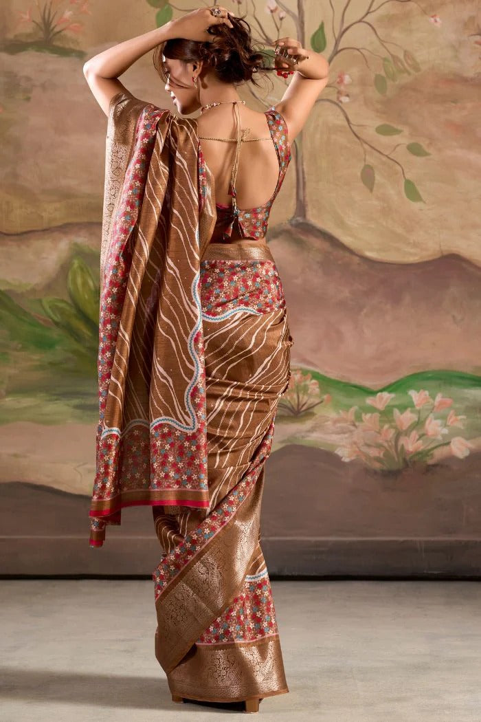 Jamoon Brown Malai Dola Silk Woven Saree
