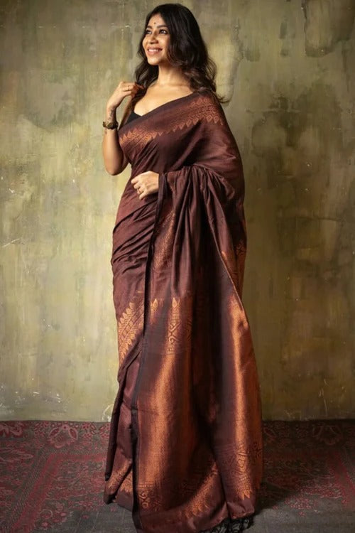 Heavenly Brown Soft Silk Weaving Saree