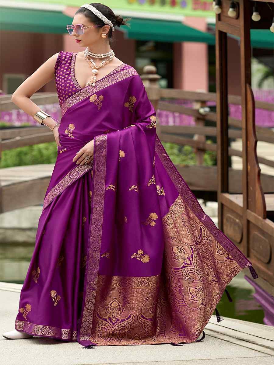 Honey Purple Pure Satin Silk Handwoven Saree