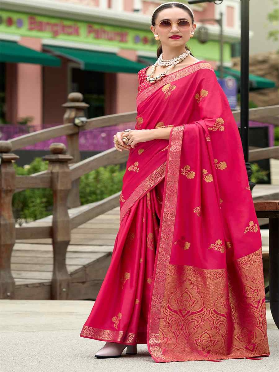 Honey Pink Pure Satin Silk Handwoven Saree