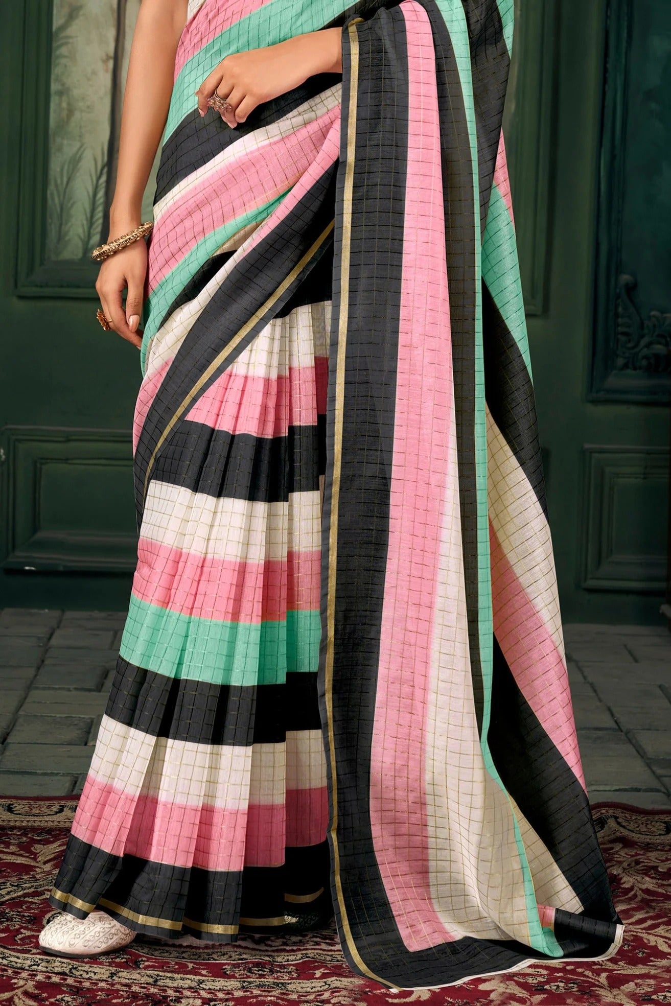 Chanderi Soft Linen Silk Printed Saree