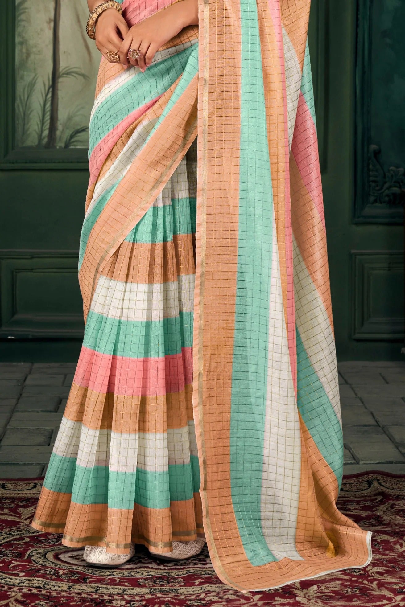 Chanderi Soft Linen Silk Printed Saree