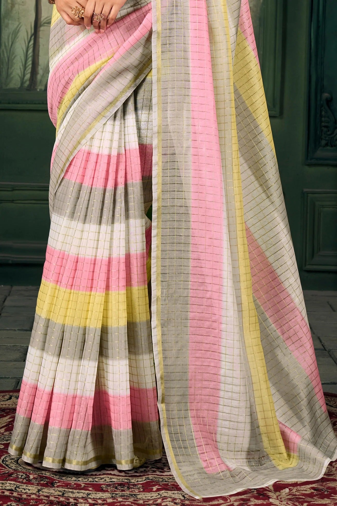 Chanderi Soft Linen Silk Printed Saree