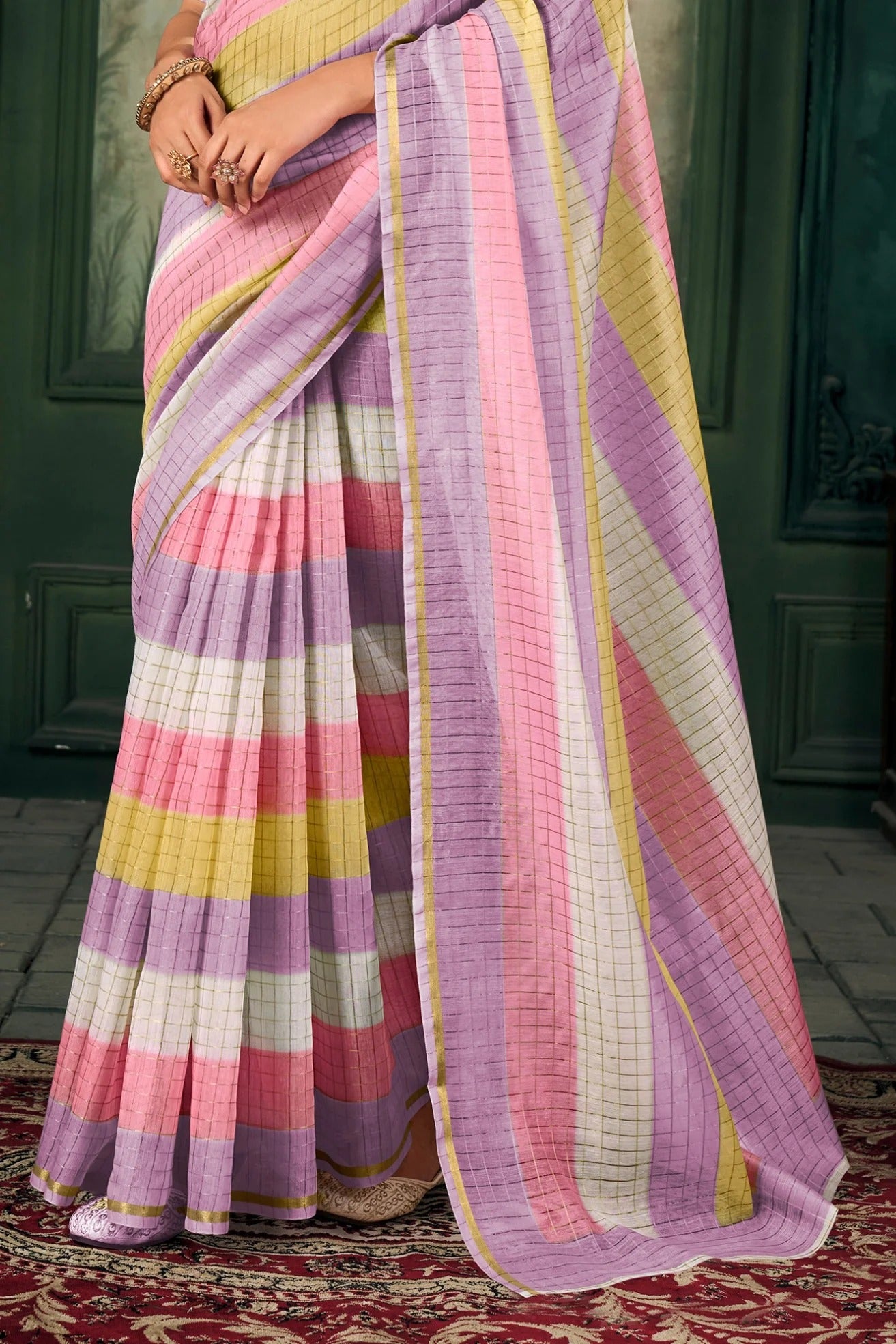 Chanderi Soft Linen Silk Printed Saree