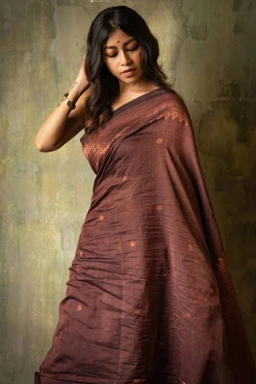 Heavenly Brown Soft Silk Weaving Saree