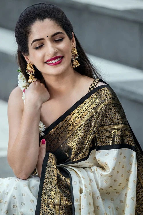Excellent Off White Soft Silk Weaving Saree