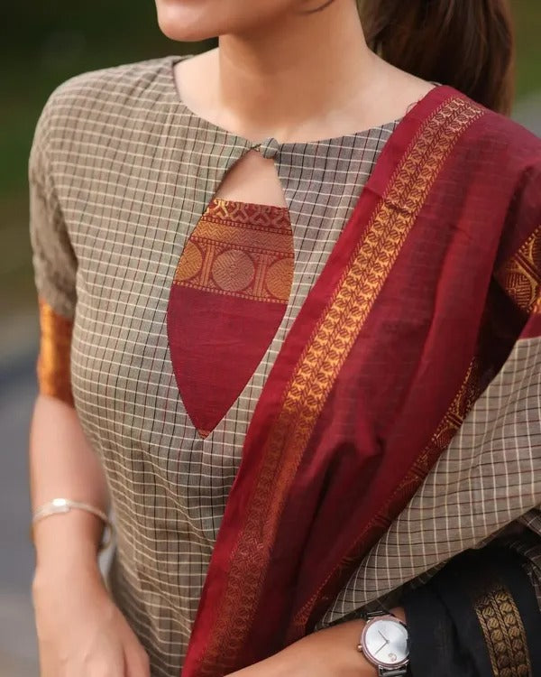Sophisticated Cream Pure Kanchi Cotton Weaving Suit Set
