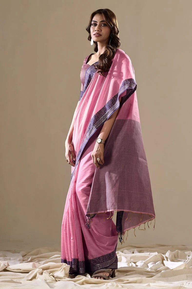 Abhilasha Lavender Linen Cotton Silk Handloom Saree