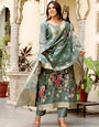 Redolent Grey Viscose Chanderi Silk Zari Weaving Suit Set