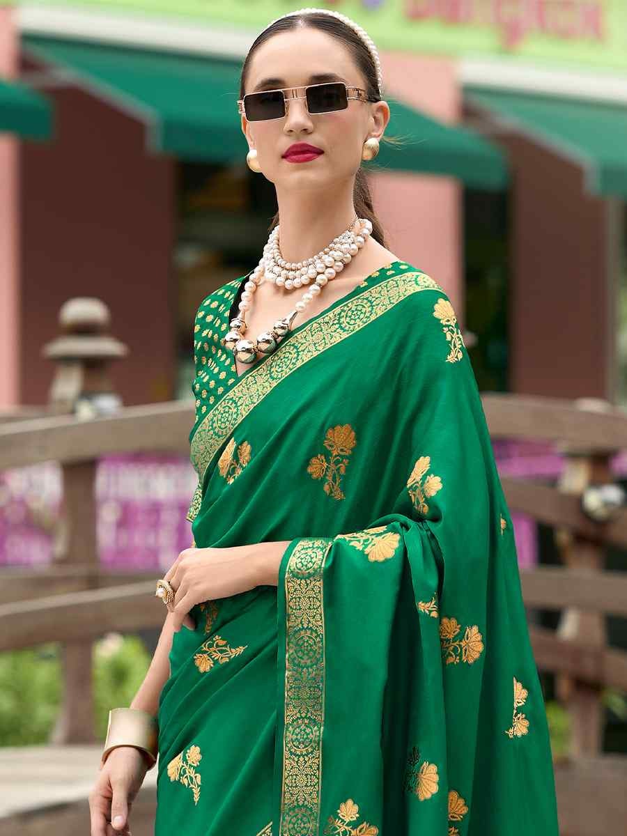 Honey Green Pure Satin Silk Handwoven Saree