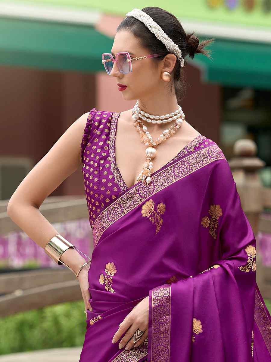 Honey Purple Pure Satin Silk Handwoven Saree