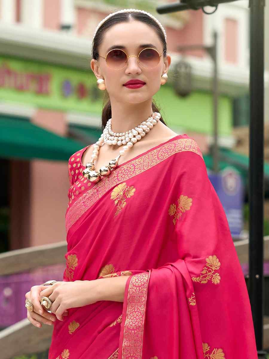 Honey Pink Pure Satin Silk Handwoven Saree