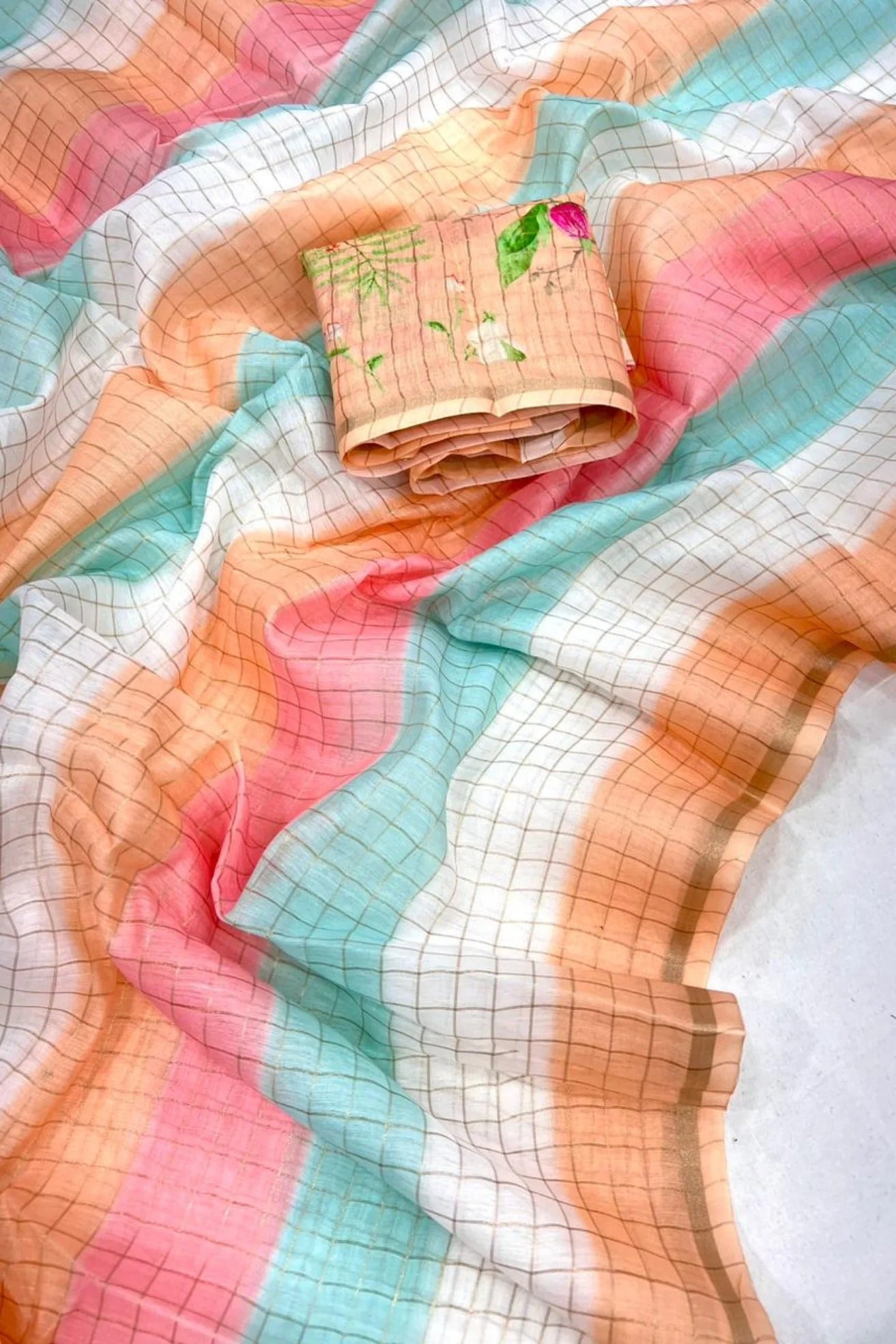 Chanderi Soft Linen Silk Printed Saree