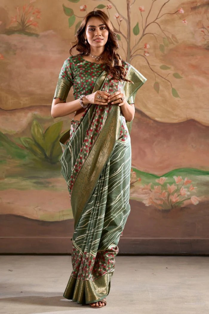Jamoon Grreen Malai Dola Silk Woven Saree