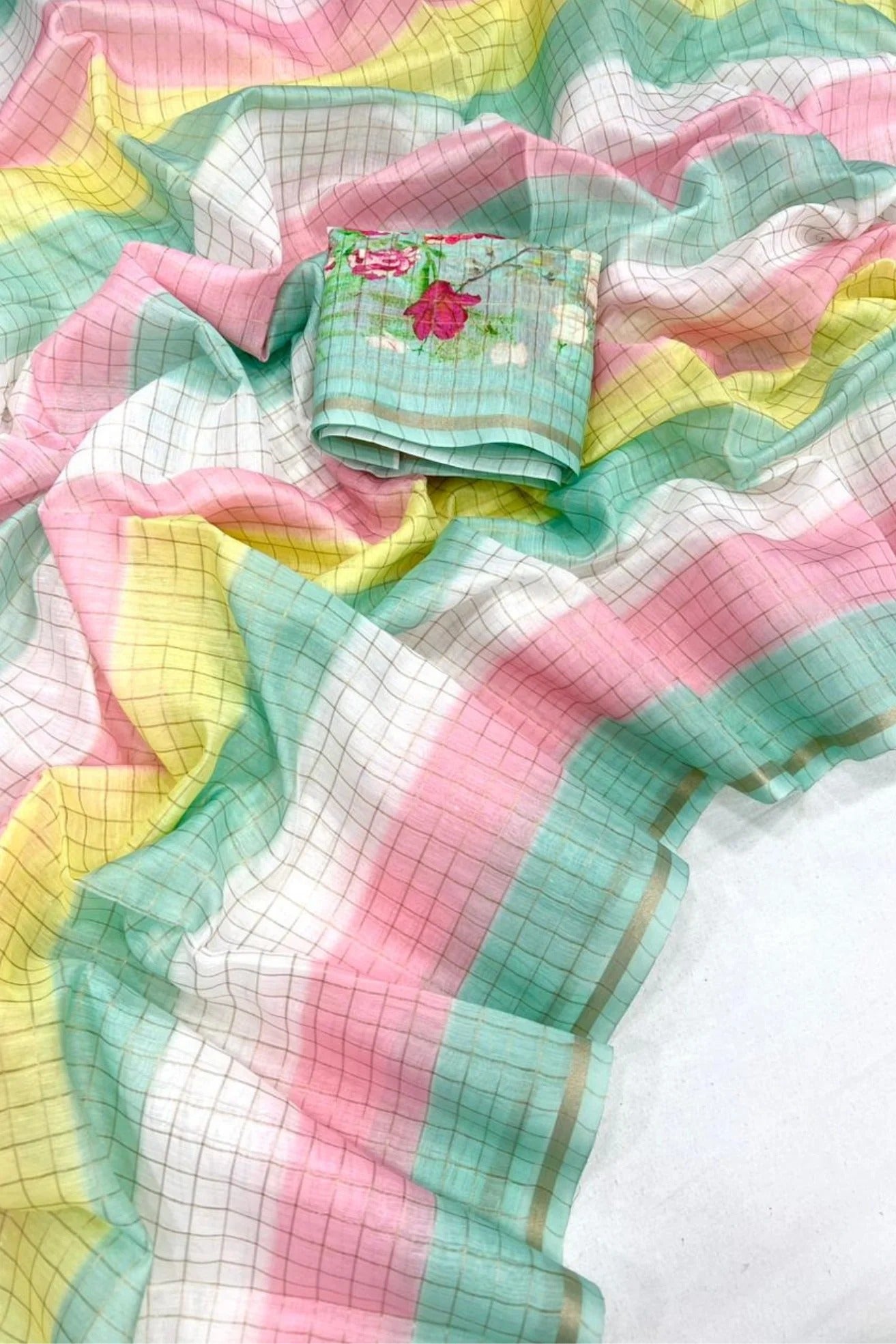 Chanderi Soft Linen Silk Printed Saree