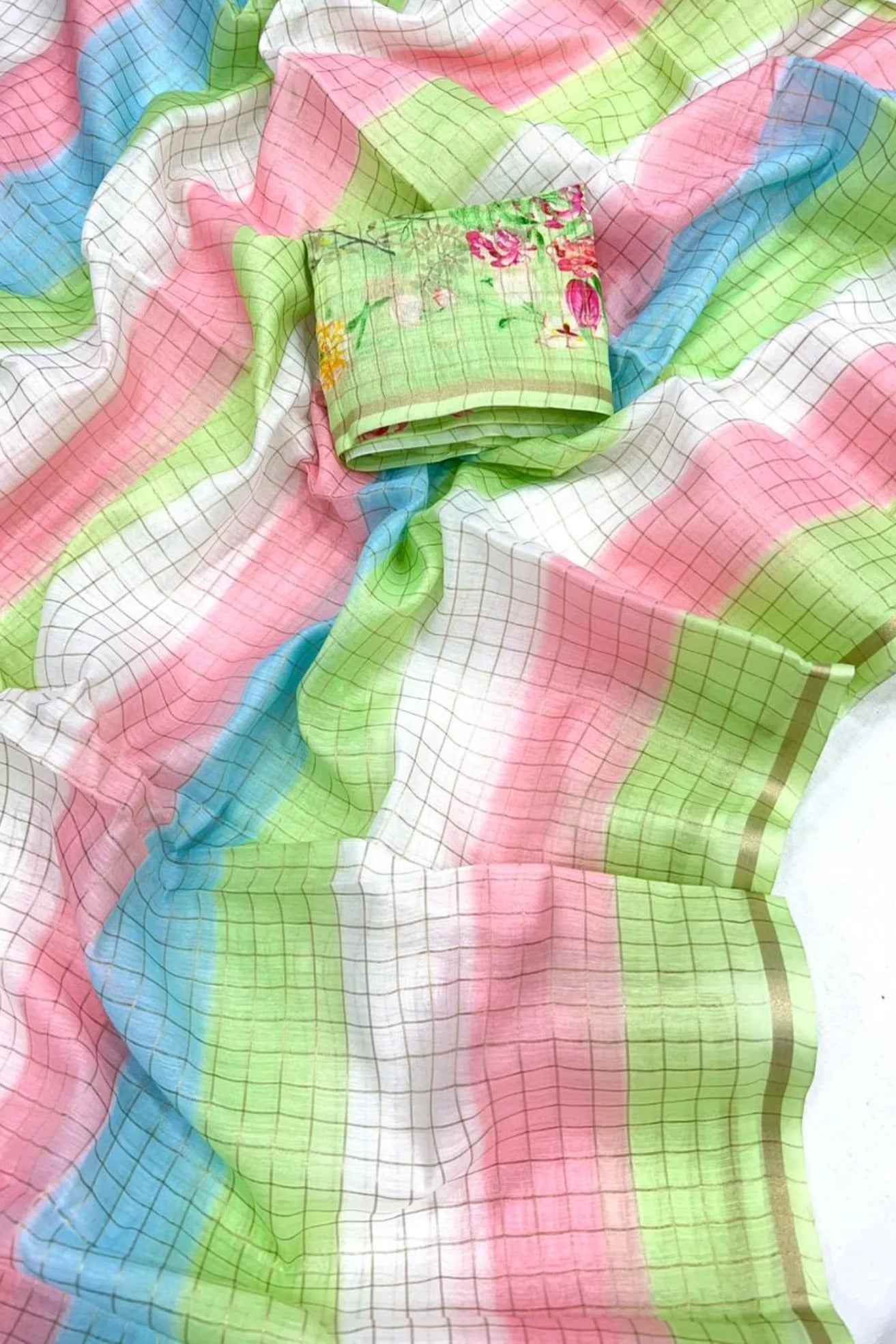 Chanderi Soft Linen Silk Printed Saree