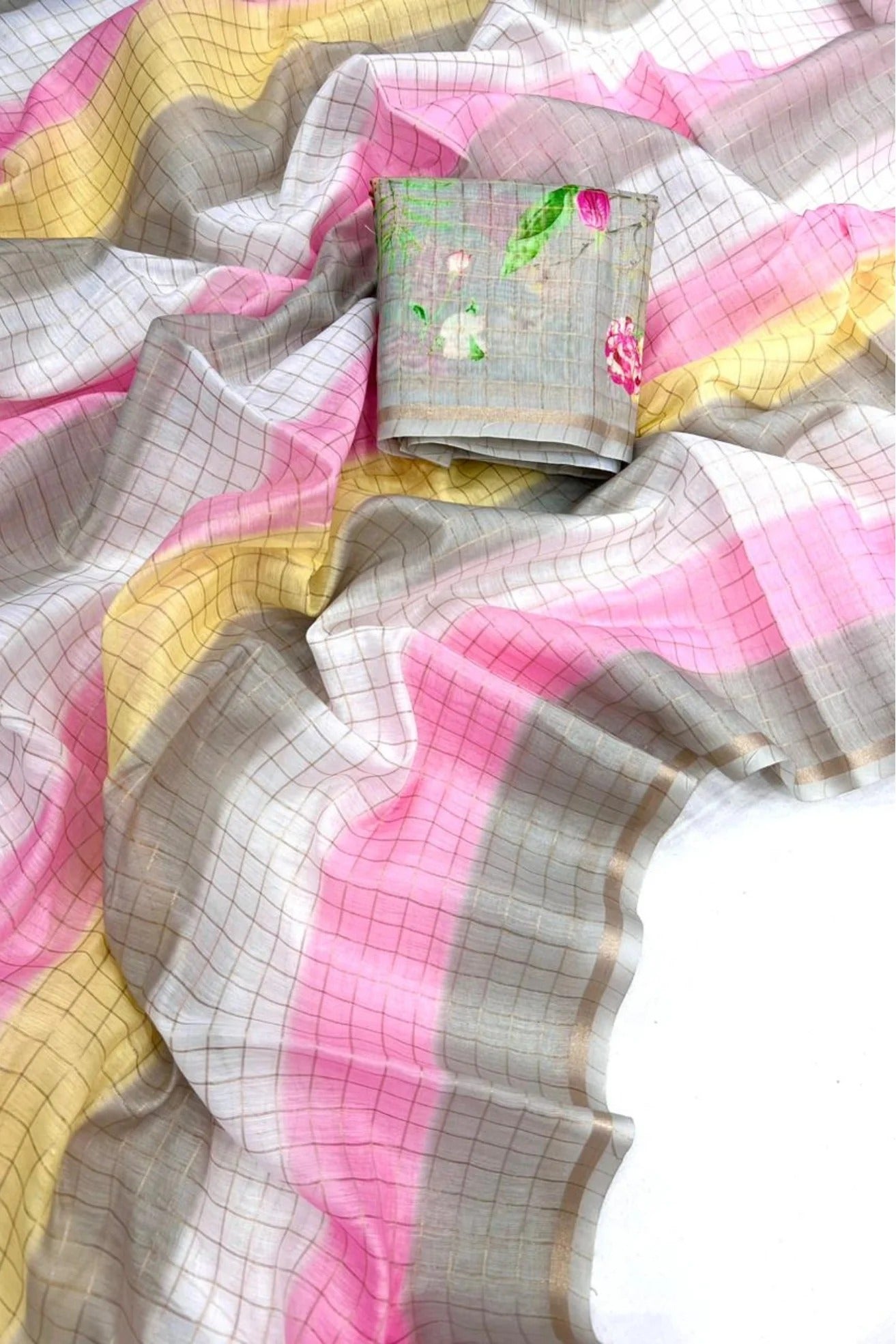 Chanderi Soft Linen Silk Printed Saree