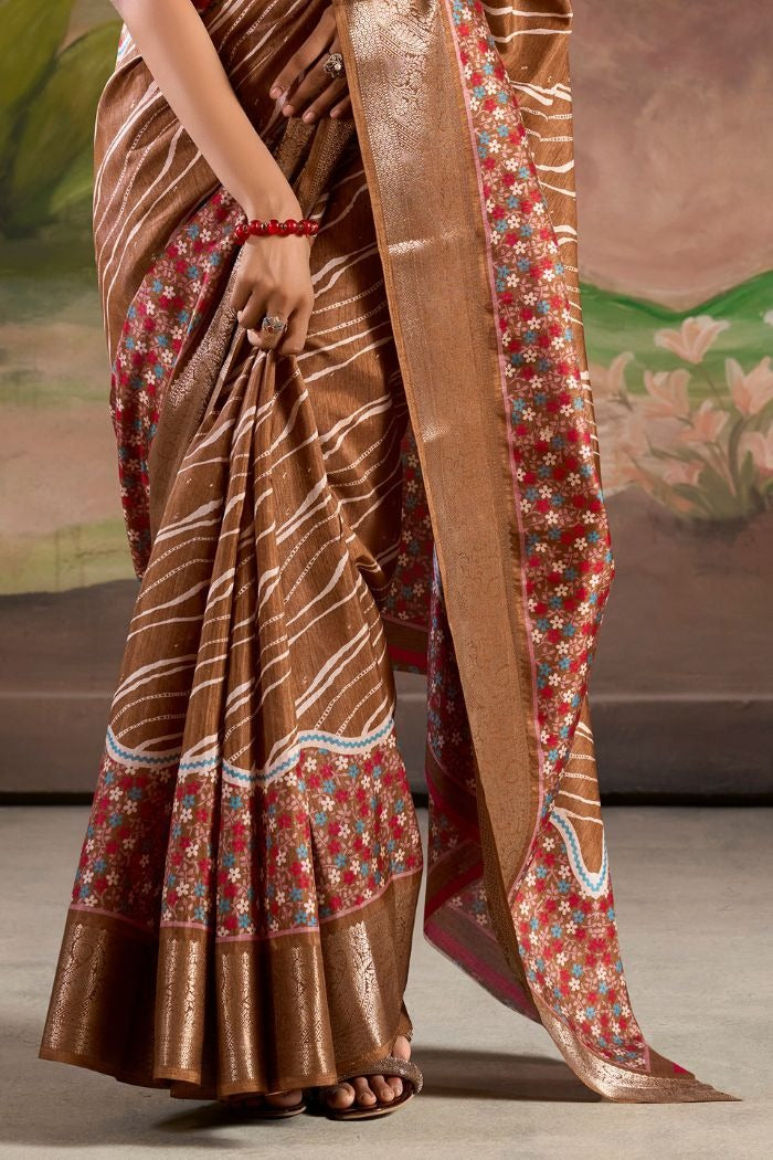 Jamoon Brown Malai Dola Silk Woven Saree