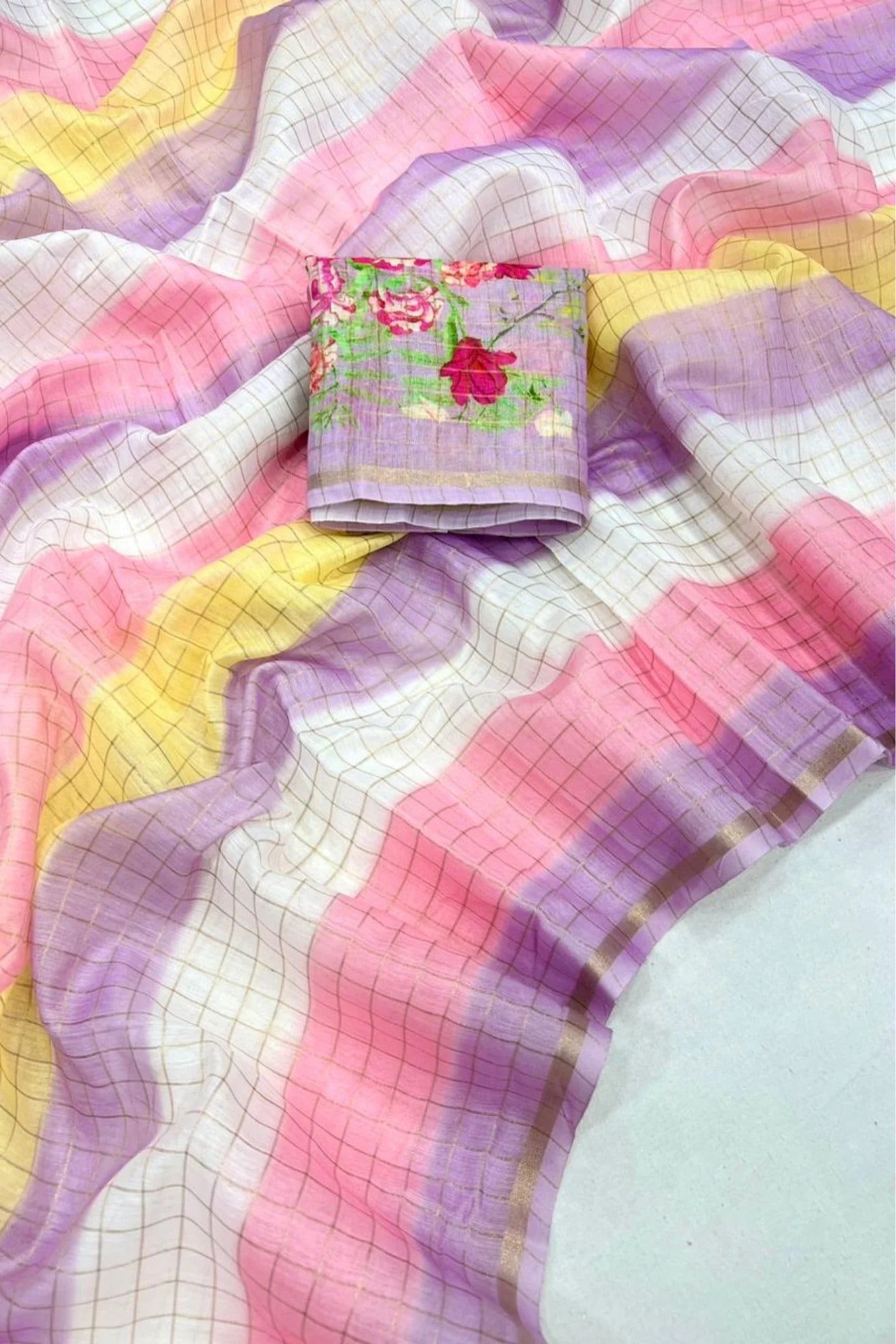 Chanderi Soft Linen Silk Printed Saree