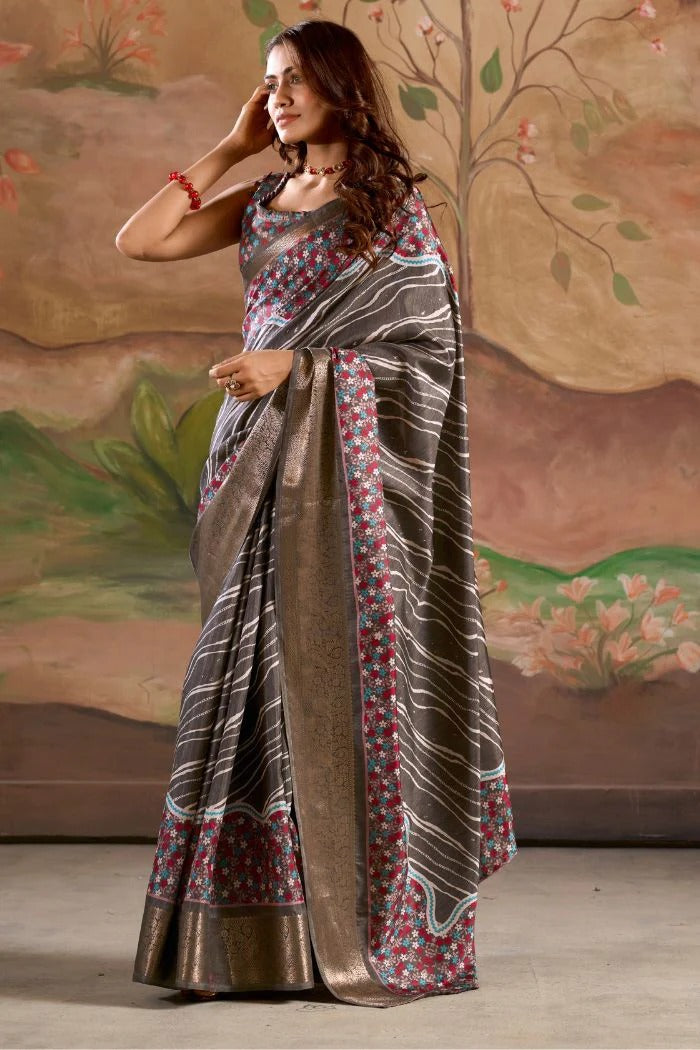Jamoon Grey Malai Dola Silk Woven Saree