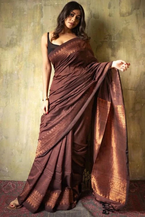 Heavenly Brown Soft Silk Weaving Saree
