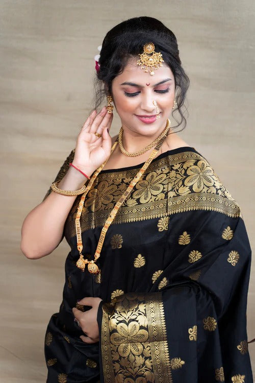 Glorious Black Soft Banarasi Silk Weaving Saree