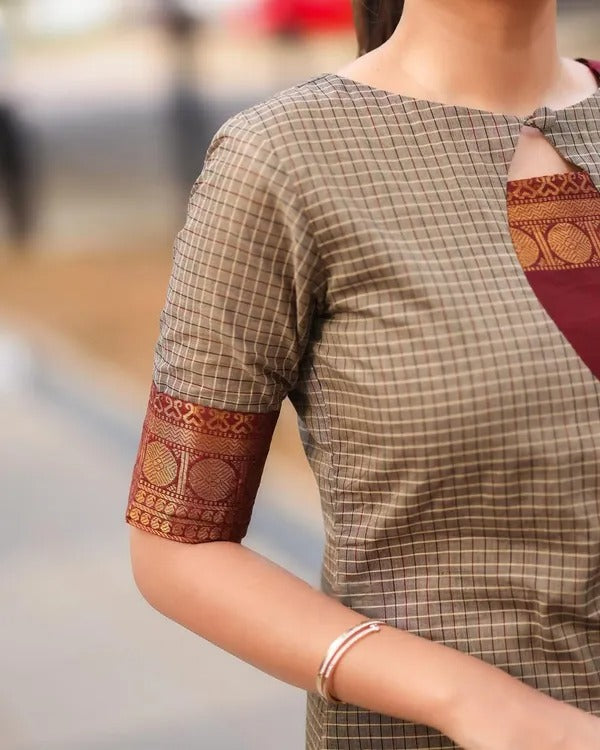 Sophisticated Cream Pure Kanchi Cotton Weaving Suit Set