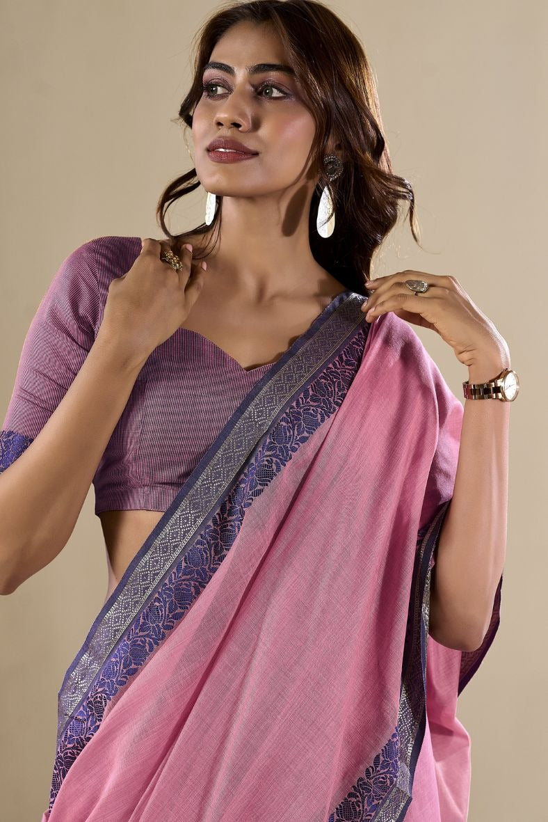 Abhilasha Lavender Linen Cotton Silk Handloom Saree