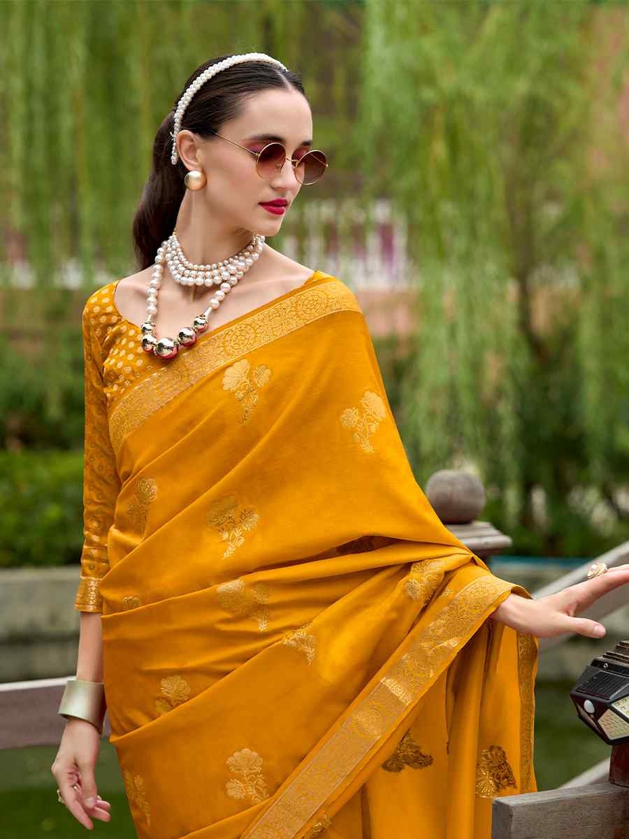 Honey Yellow Pure Satin Silk Handwoven Saree