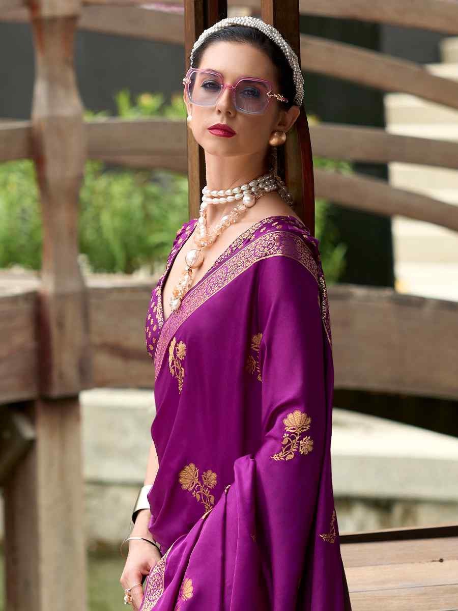 Honey Purple Pure Satin Silk Handwoven Saree