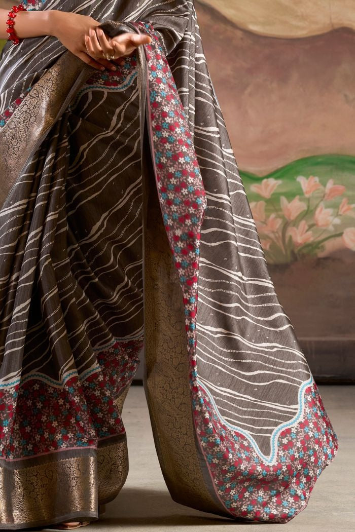 Jamoon Grey Malai Dola Silk Woven Saree