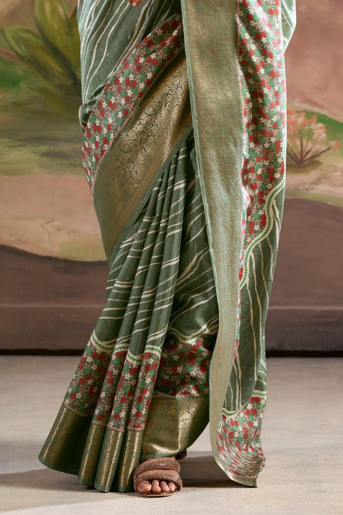 Jamoon Grreen Malai Dola Silk Woven Saree