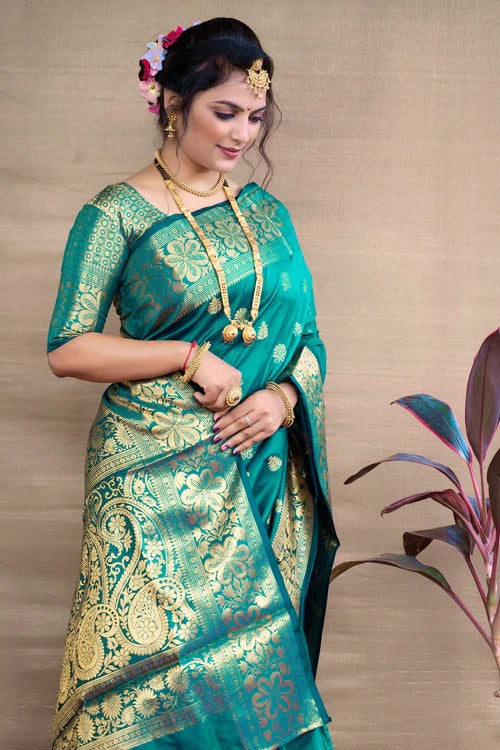 Preferable Rama Soft Banarasi Silk Weaving Saree