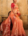 Petals Peach Banarasi Tissue Silk Weaving Saree