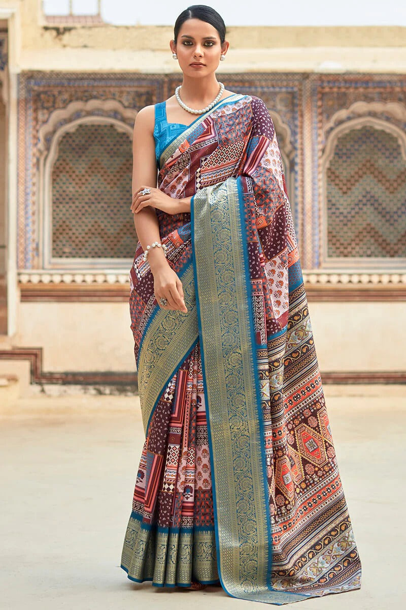 Saaria Oxidized Purple Dola Silk Printed Saree