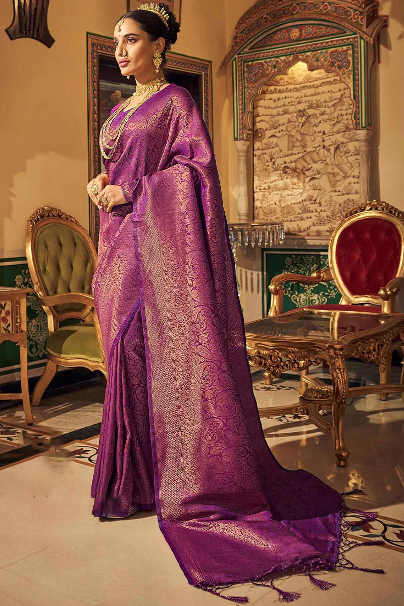 Ananta Purple Kanjivaram Zari Weaving Silk Saree