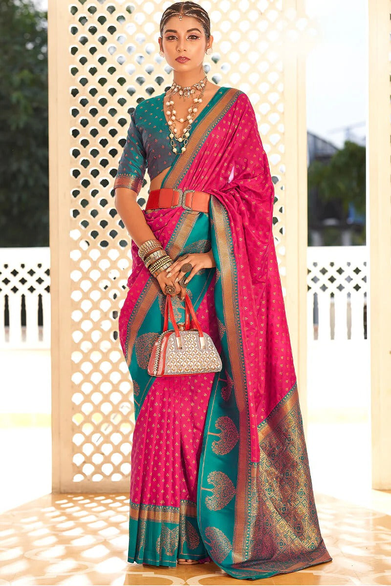 Vrishbha Cherry Pink Soft Banarasi Silk Zari Weaving Saree