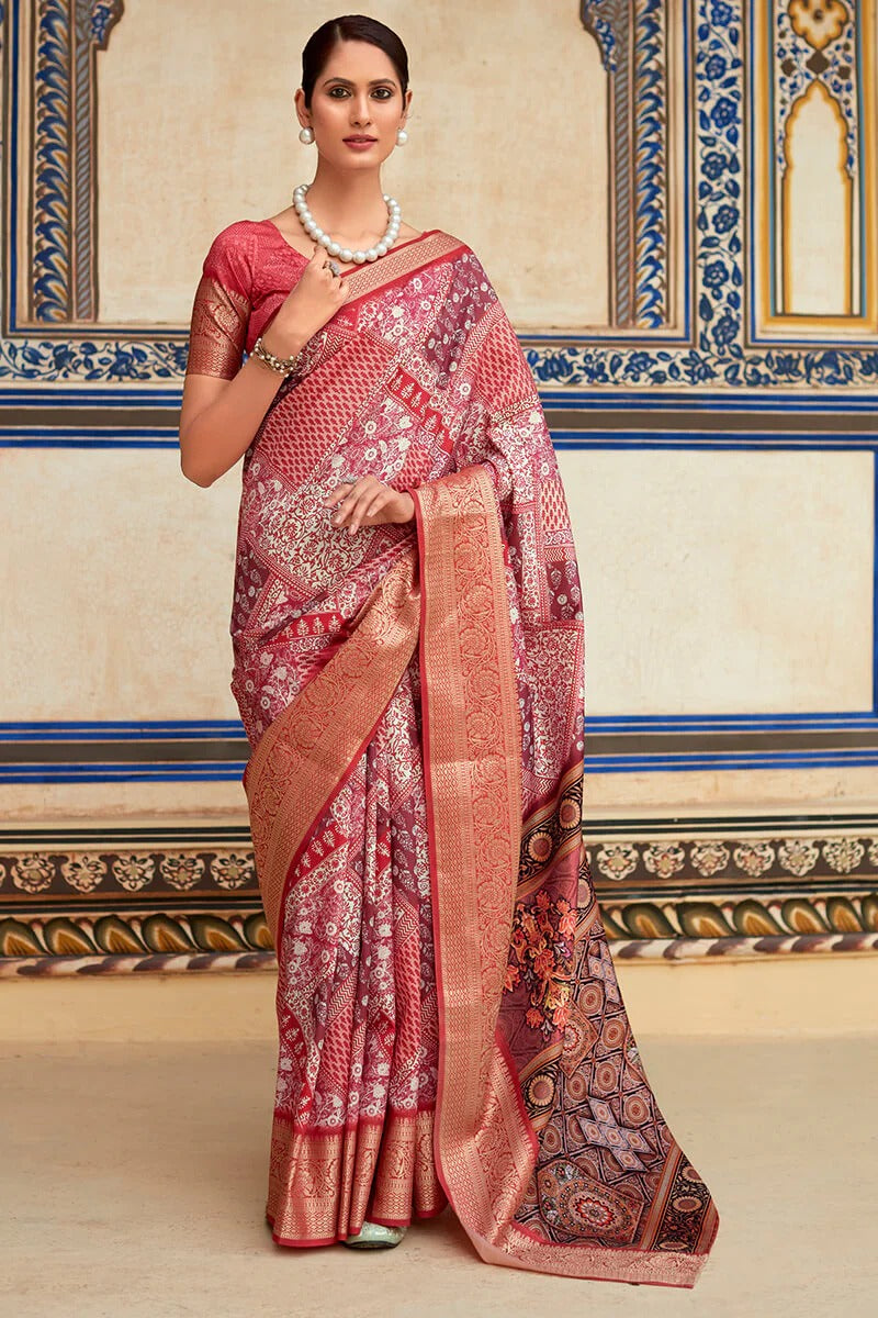 Saaria Pink Dola Silk Printed Saree