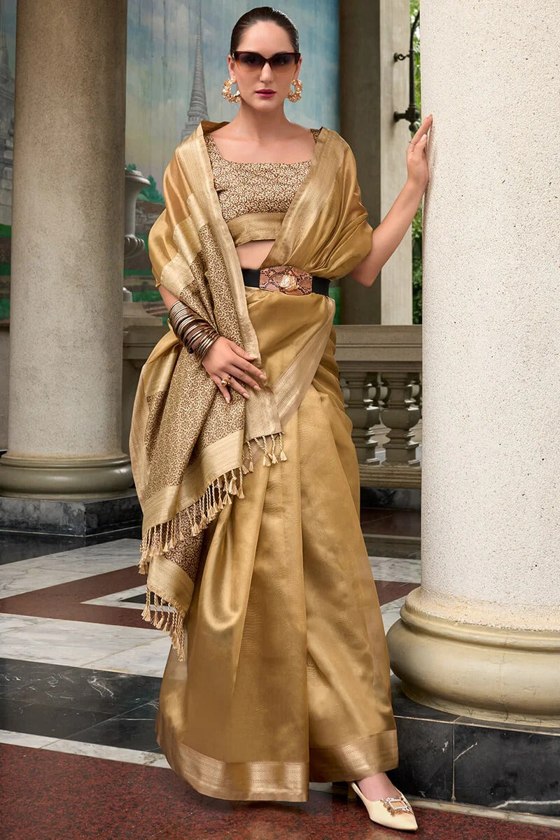 Titan Stone Beige Pure Tissue Silk Weaving Saree