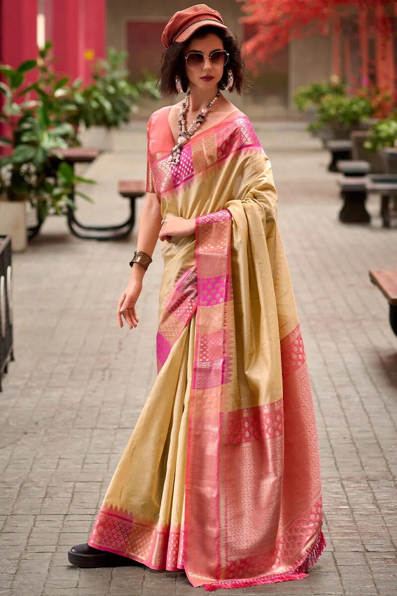 Rangoli Dust Beige Pure Soft  Banarasi Silk Weaving Saree