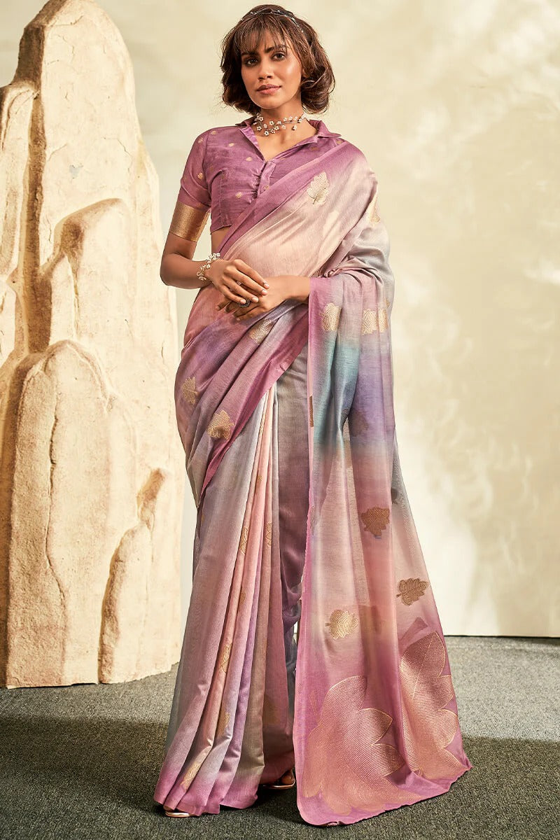 Asopalava Antique Pink Pure Handloom Khadi silk Printed Saree