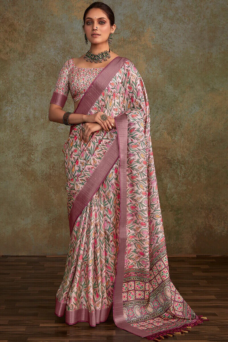 Ritika Dusty Wine Soft Silk Printed with Sequence Weaving Saree