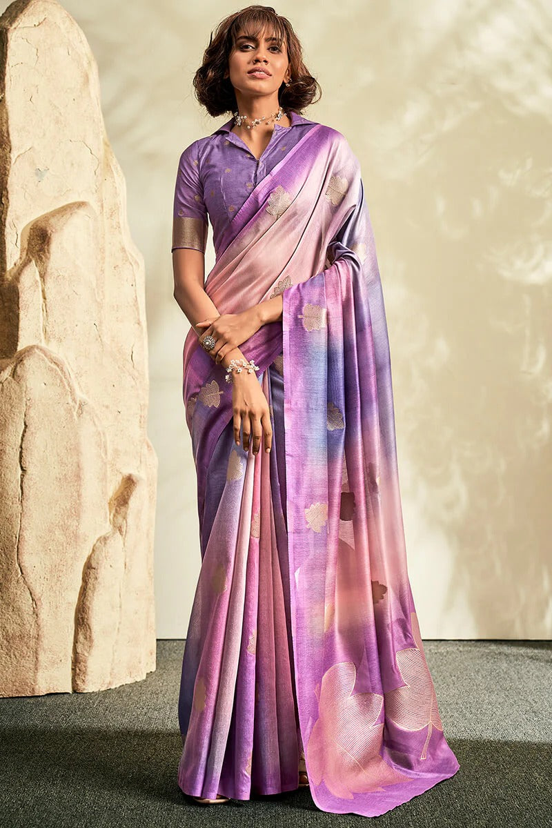 Asopalava Lavender Pure Handloom Khadi silk Printed Saree